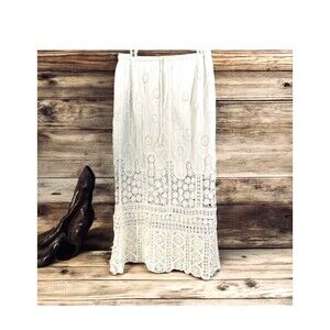 A Z White Skirt Sz S Embroidered &Crochet  Boho Chic Cottagecore Western Witchy